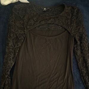G by Guess Black Lace Long Sleeve Top